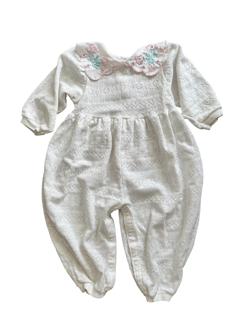 Baby Dior White Embroidered Collar Baby One-Piece Romper